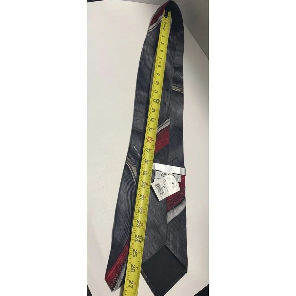 Arrow USA 1851 Mens Silk Necktie Charcoal Red Phoenician Panels 64872310